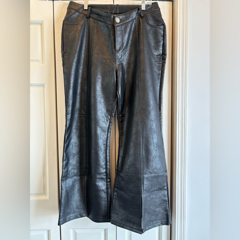 Princess Polly, faux leather wide leg pants with front ankle slice, 14